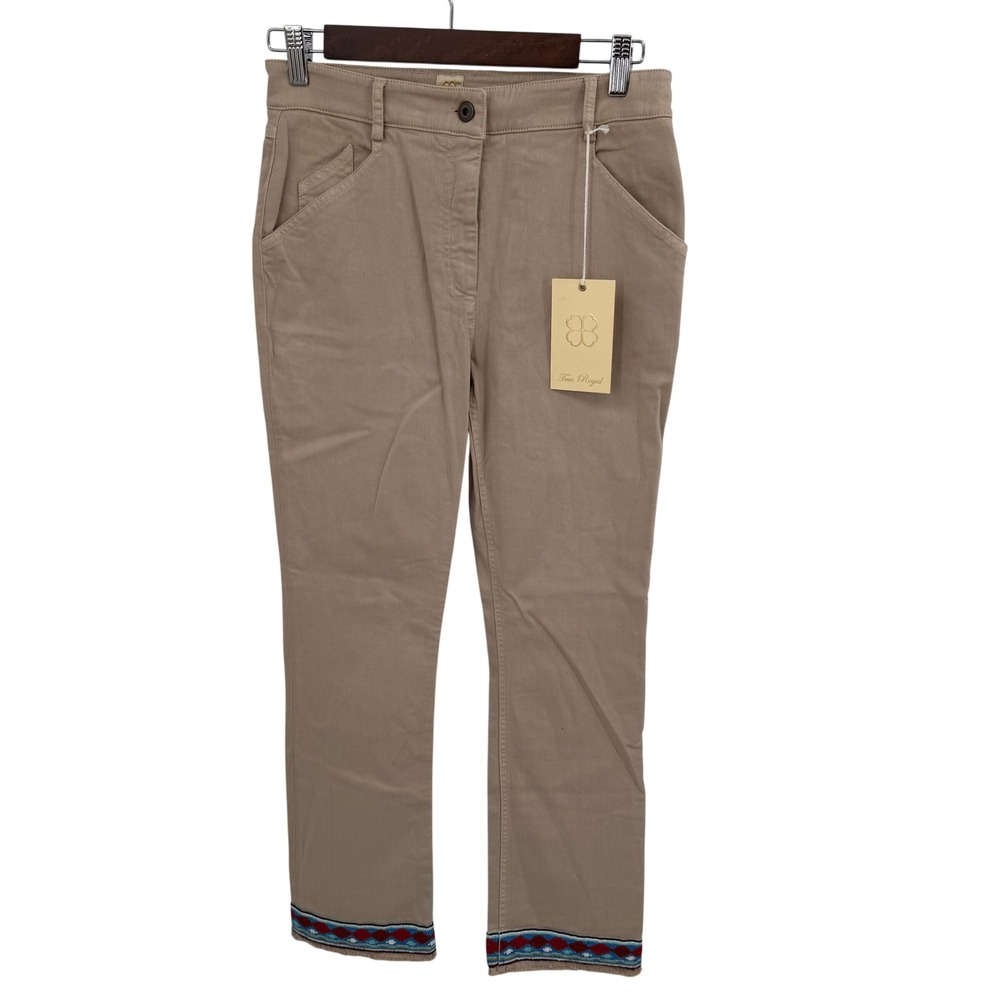 True Royal Women's 30 Pants Beige Dakota Beaded Embroidered Trim Italy NWT‎